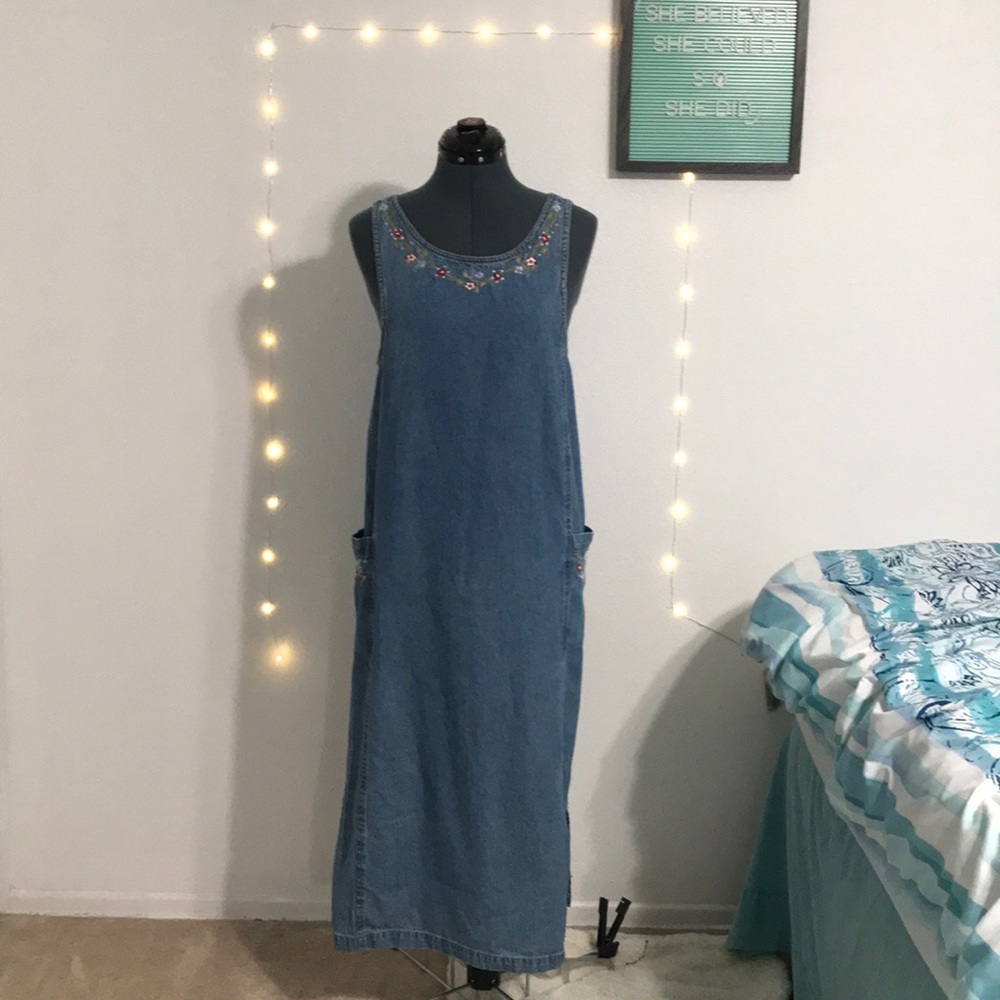 Vintage Denim Embroidered Maxi Dress